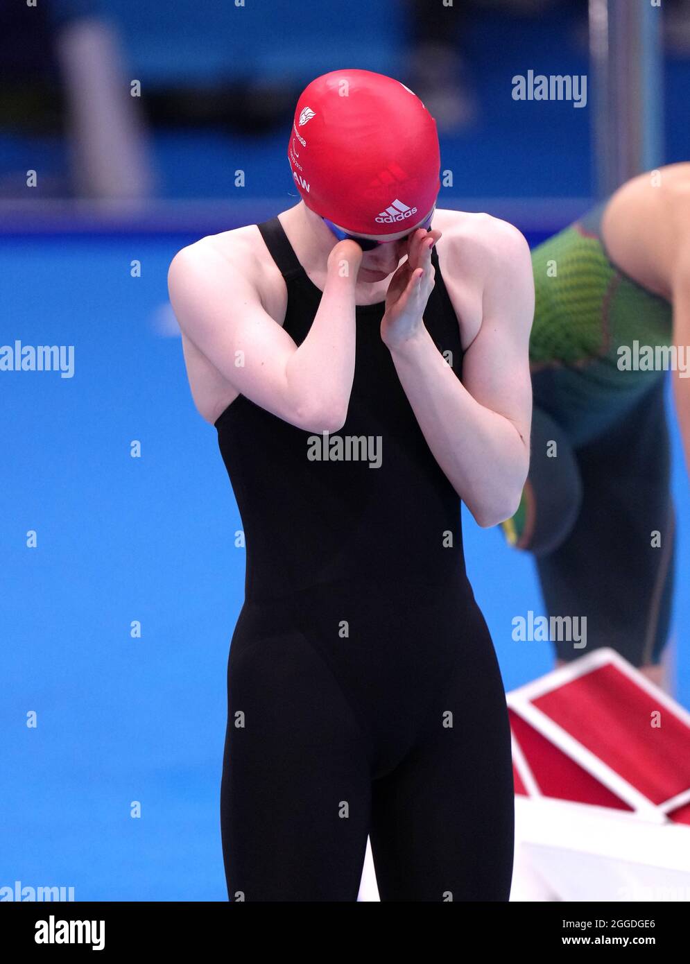 Great Britain's Toni Shaw prior to the start of the Women's 100m Freestyle - S9 Final at the Tokyo Aquatics Centre during day seven of the Tokyo 2020 Paralympic Games in Japan. Picture date: Tuesday August 31, 2021. Stock Photo