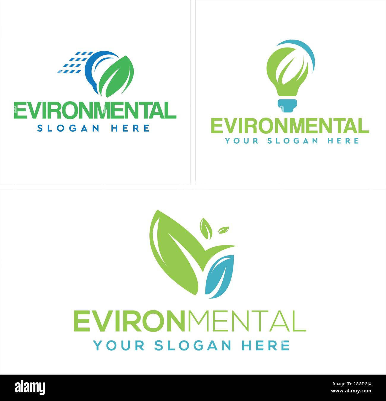 Environmental nature electric industry with leaf panel solar and light bulb logo design Stock Vector