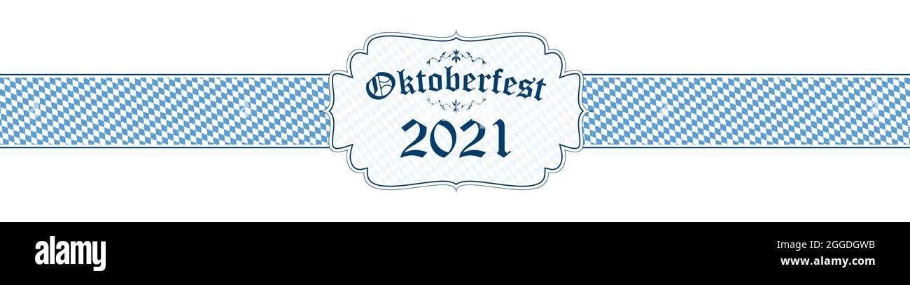 blue and white Oktoberfest banner with text Oktoberfest 2021 Stock Vector