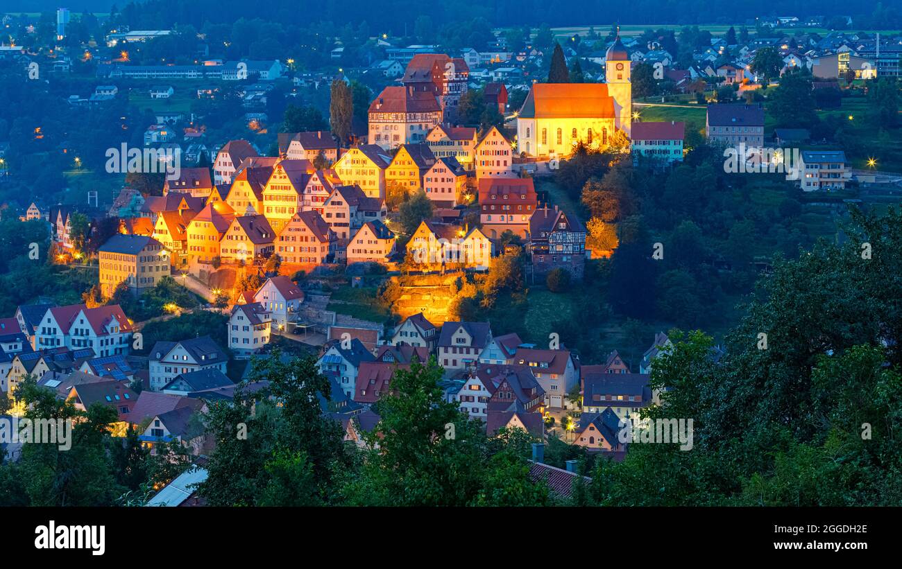An evening in Altensteig. Altensteig is a town in the Calw district in Baden-Württemberg and a portal community of the Black Forest Central / North Na Stock Photo