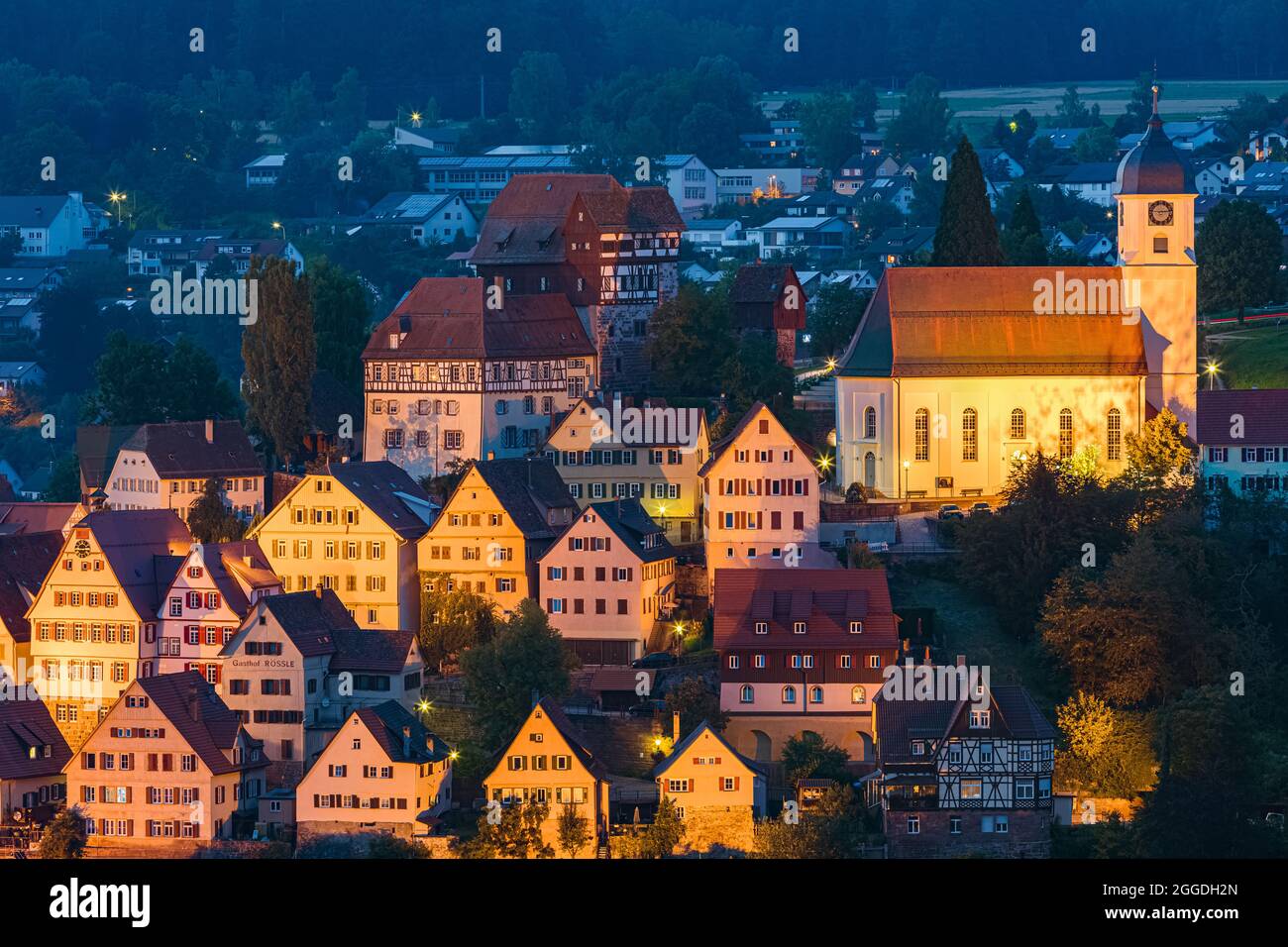 An evening in Altensteig. Altensteig is a town in the Calw district in Baden-Württemberg and a portal community of the Black Forest Central / North Na Stock Photo