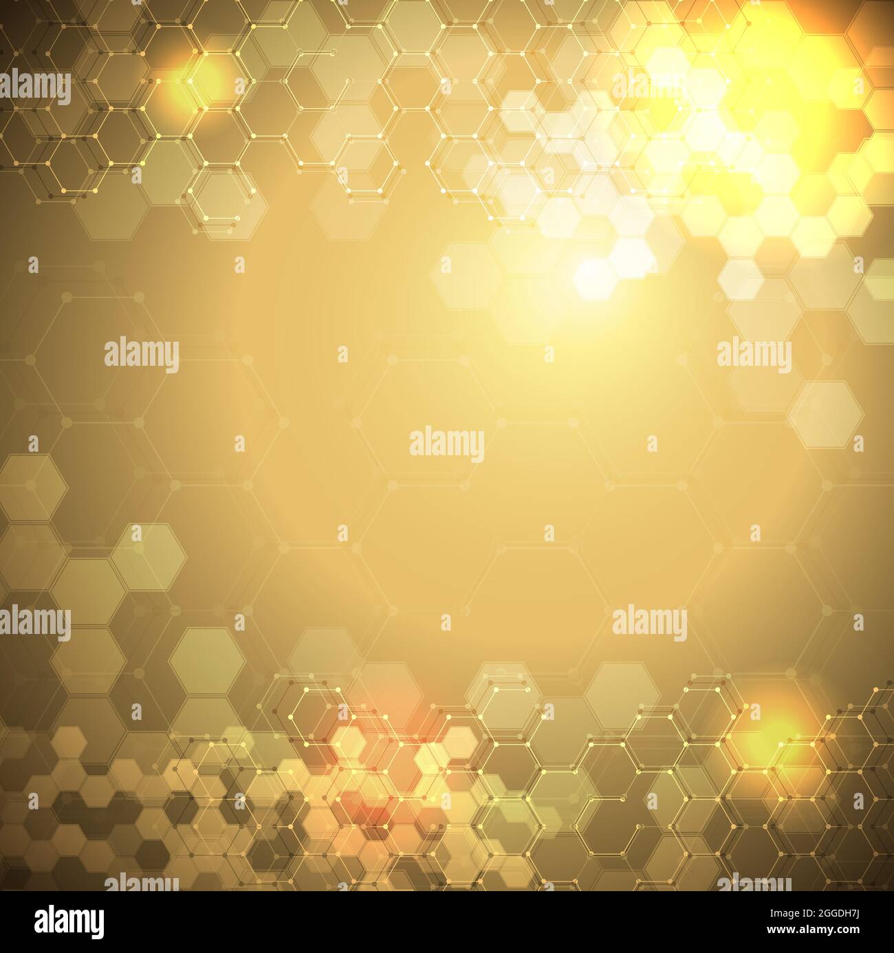 EPS 10 vector abstract science and futuristic hexagonal technology concept background. Digital image with golden light effects and blurs over darker b Stock Vector