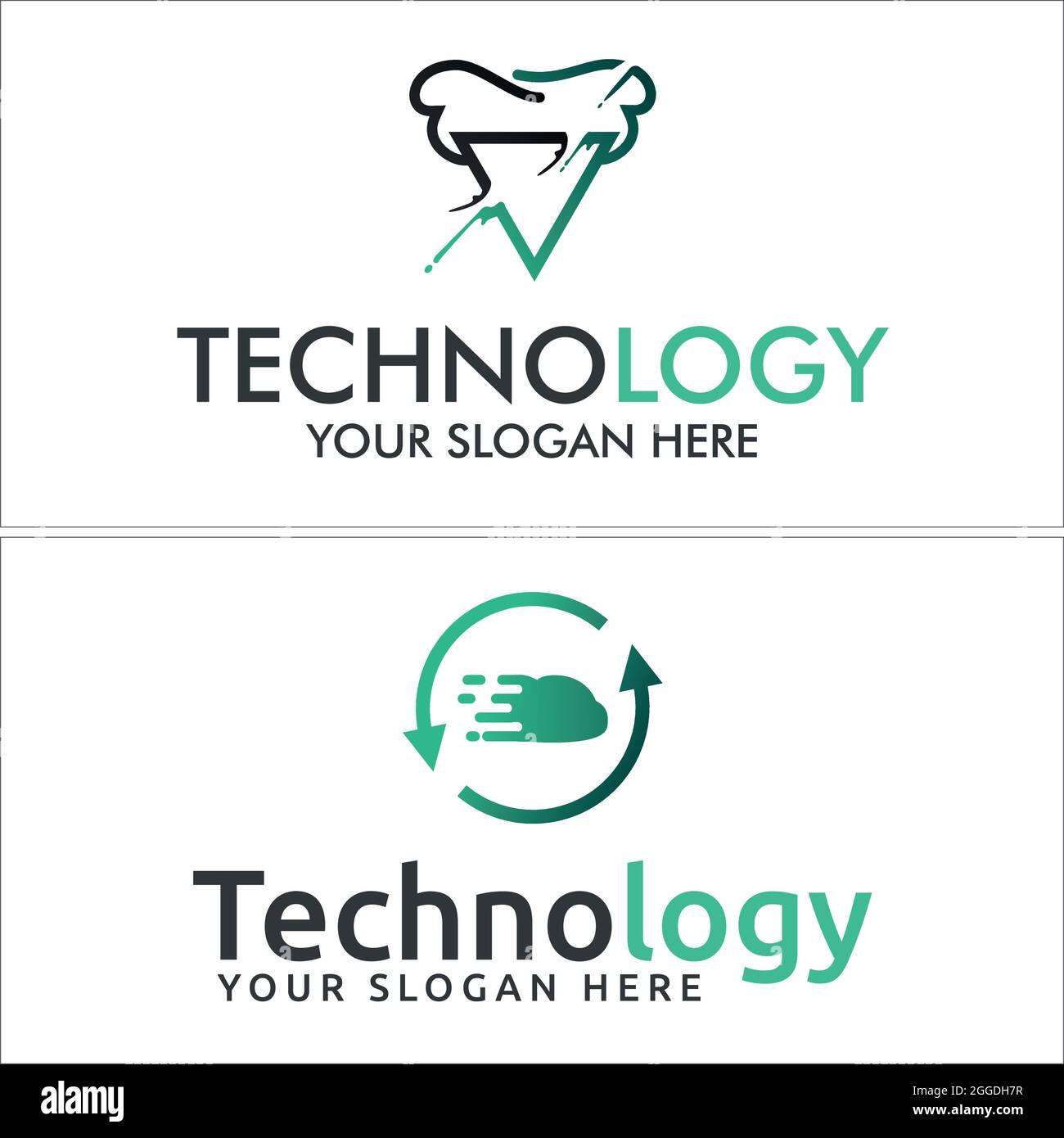 Technology with cloud storage triangle play button logo design Stock Vector