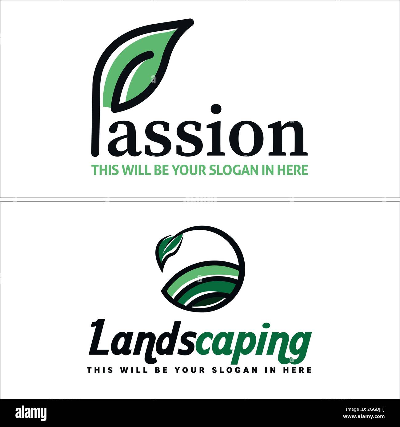 Landscaping with leaf and land field initial icon logo design vector Stock Vector