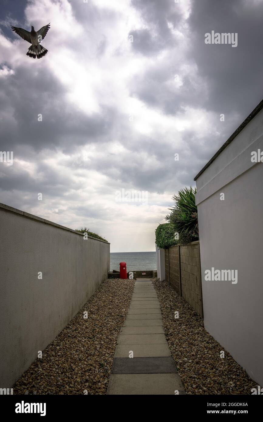 Walkway to the beach at Felpham, Bognor Regis, West Sussex, UK Stock