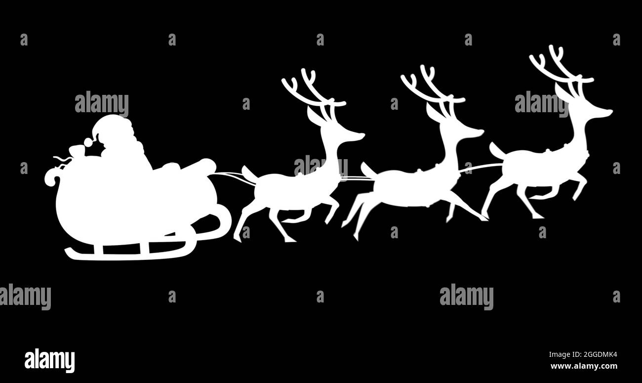 Image of white silhouette of santa claus in sleigh being pulled by ...