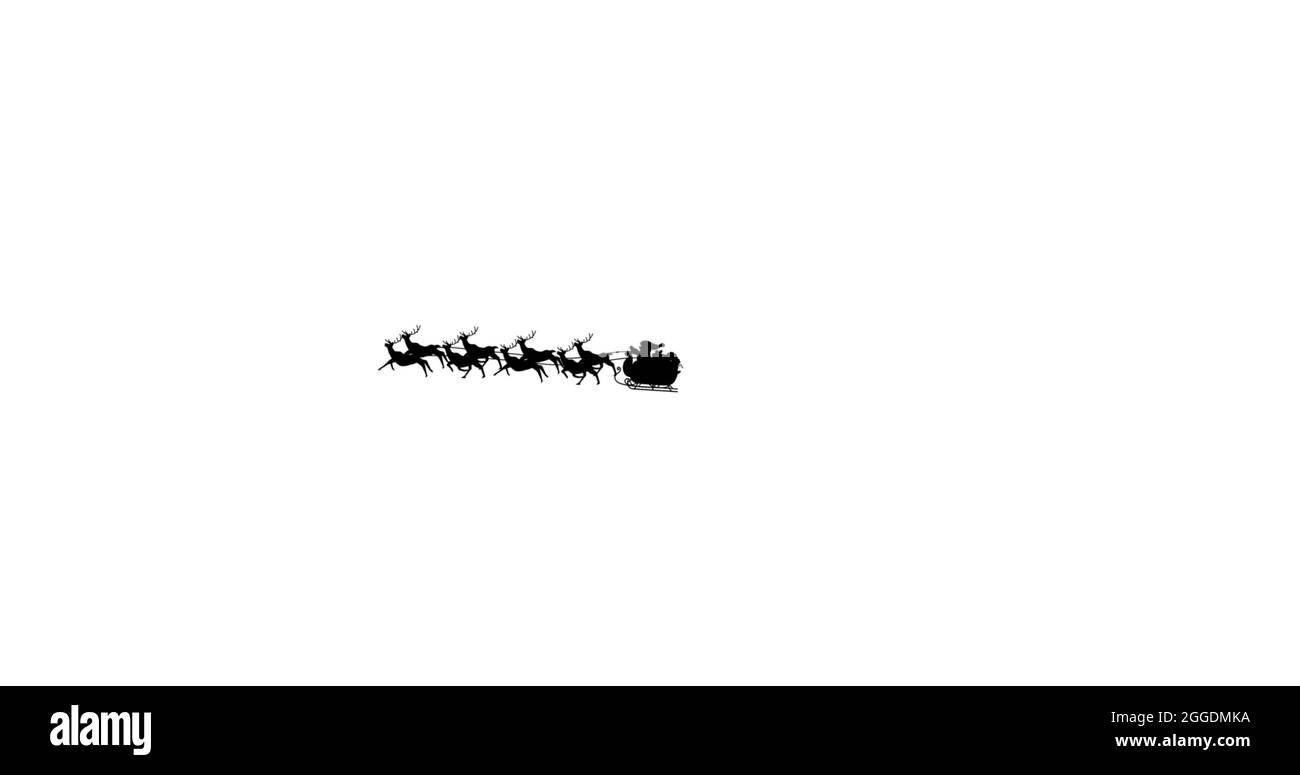 Image of black silhouette of santa claus in sleigh being pulled by ...