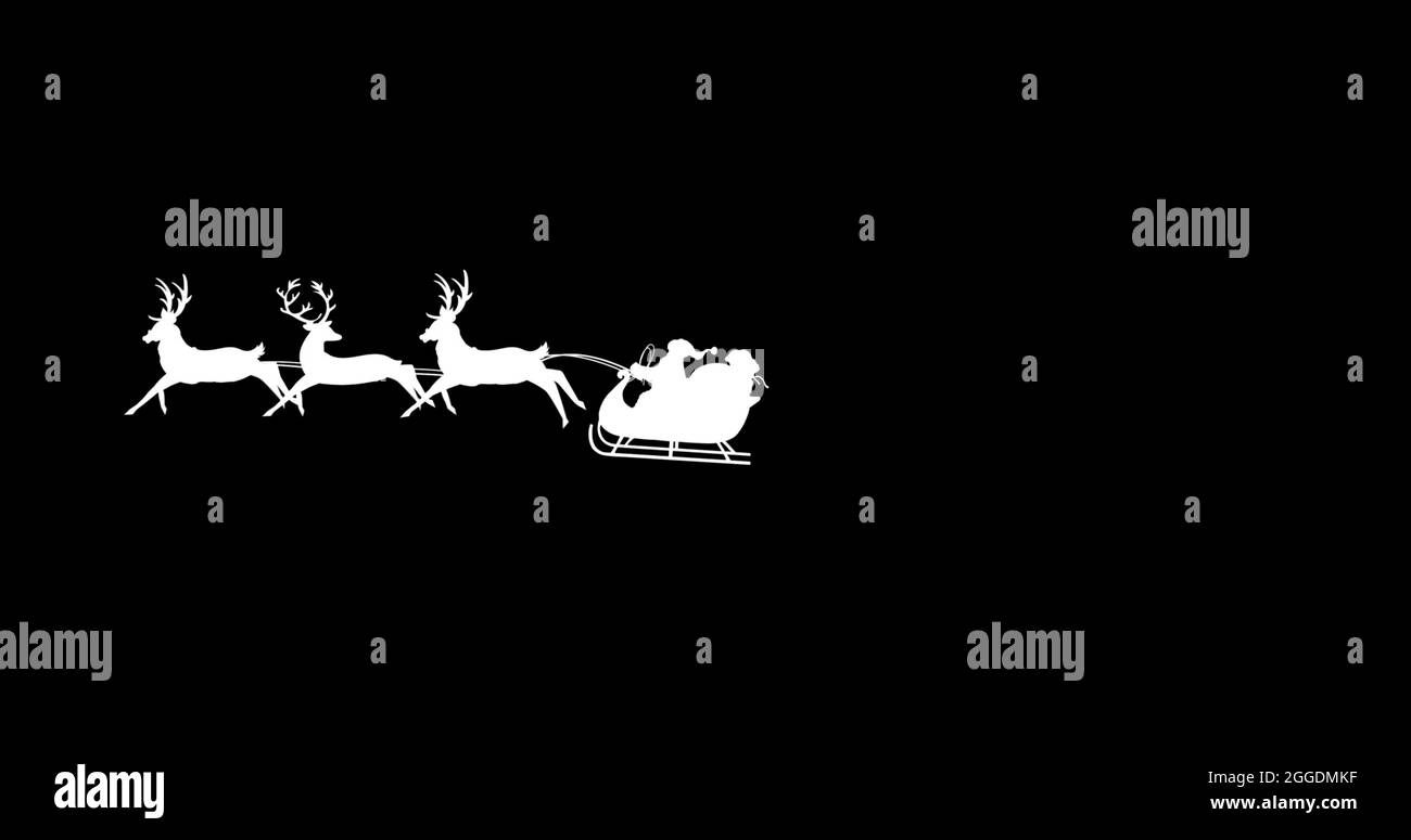 Image of white silhouette of santa claus in sleigh being pulled by ...