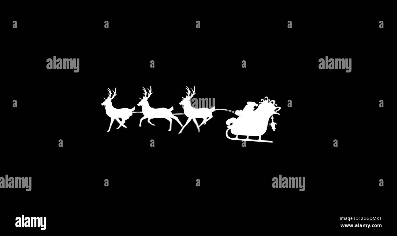 Digital image of silhouette of santa claus in sleigh being pulled by ...