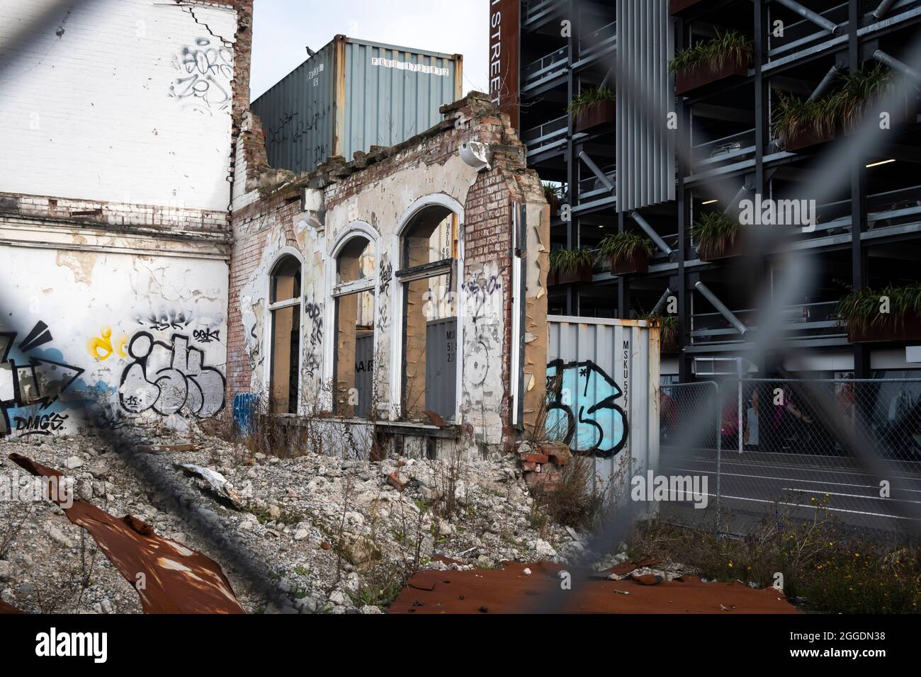 Earthquake damaged buildings, Christchurch, Canterbury, South Island, New Zealand Stock Photo