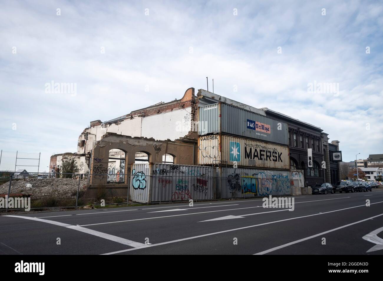Earthquake damaged buildings, Christchurch, Canterbury, South Island, New Zealand Stock Photo