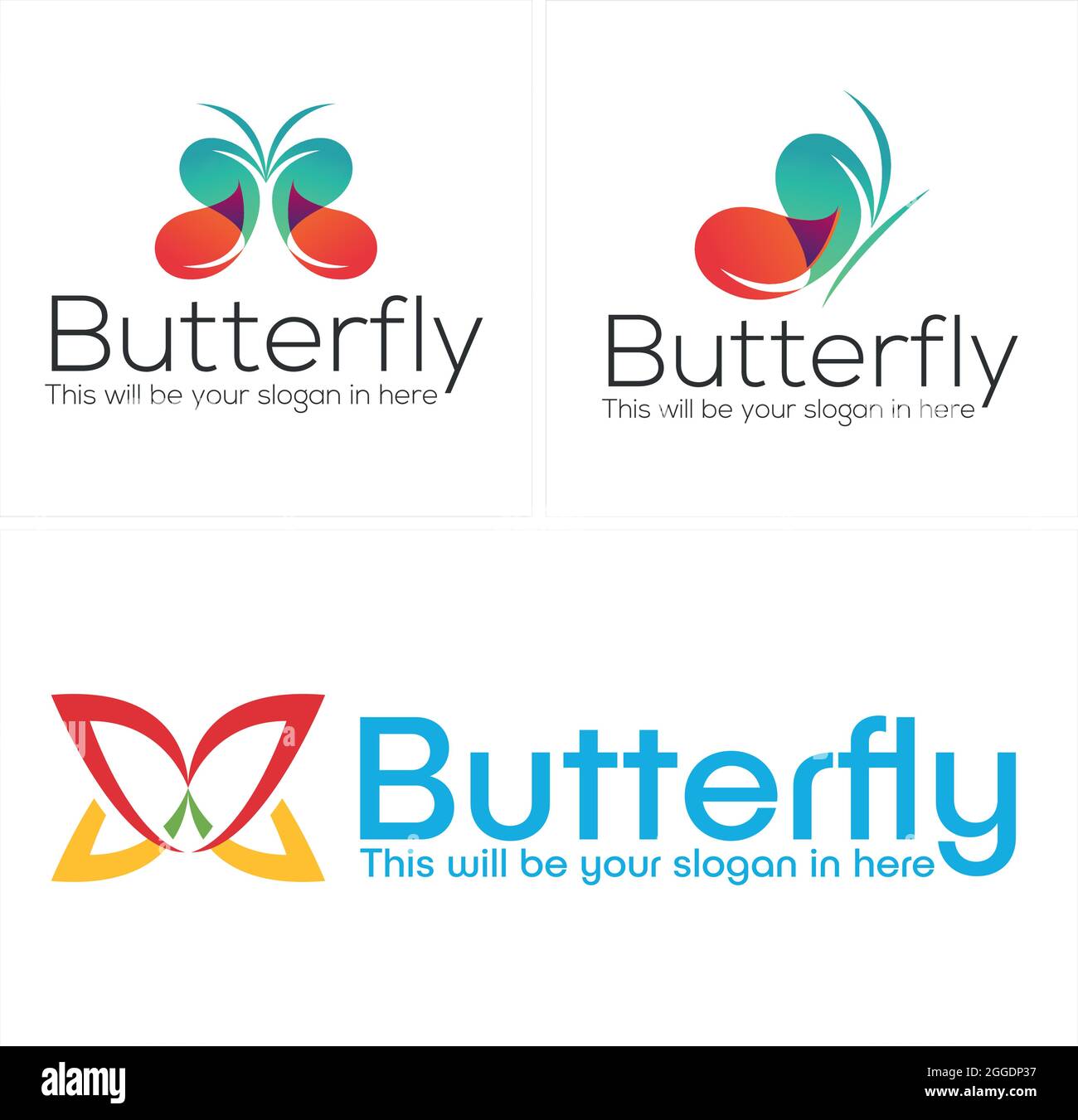 Industrial software with butterfly leaf colorful logo design Stock Vector