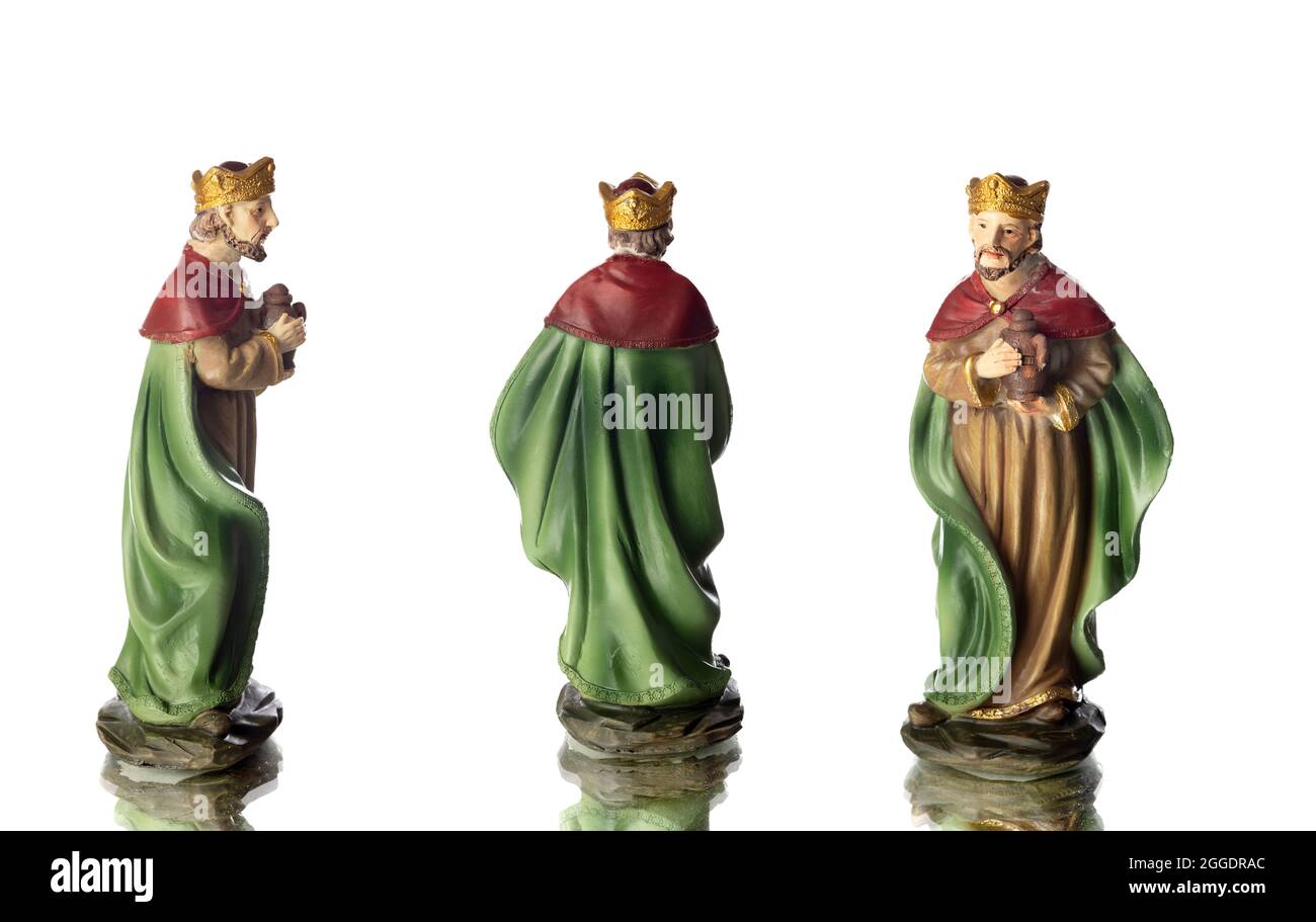 The three wise men. Ceramic figures isolated on white background Stock