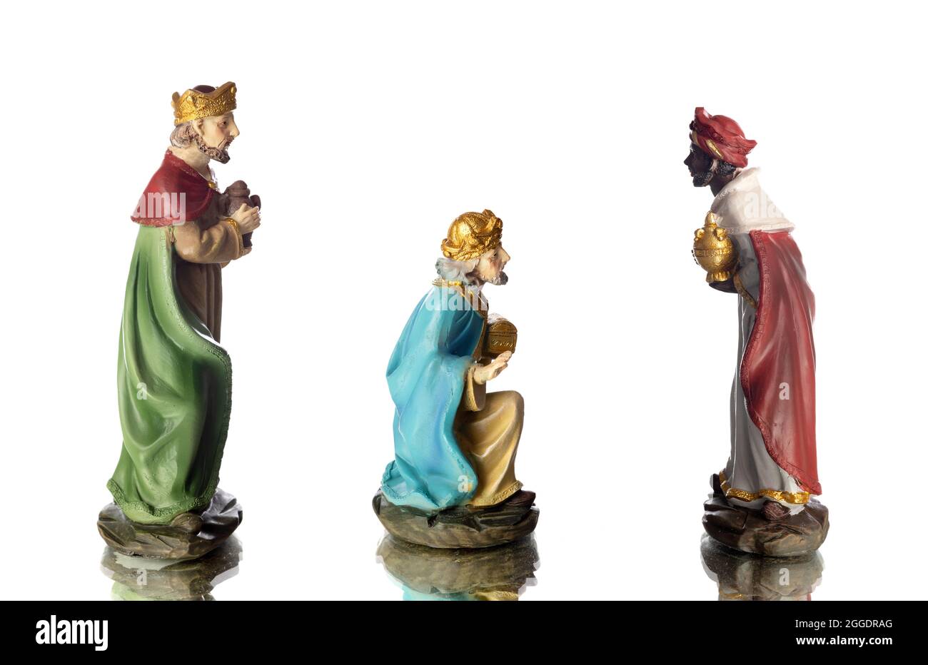 The three wise men. Ceramic figures isolated on white background Stock