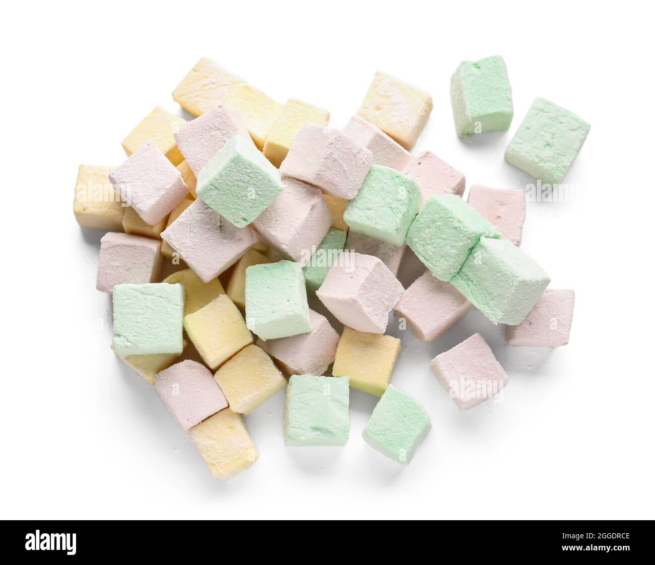 Tasty sweet marshmallows on white background Stock Photo - Alamy
