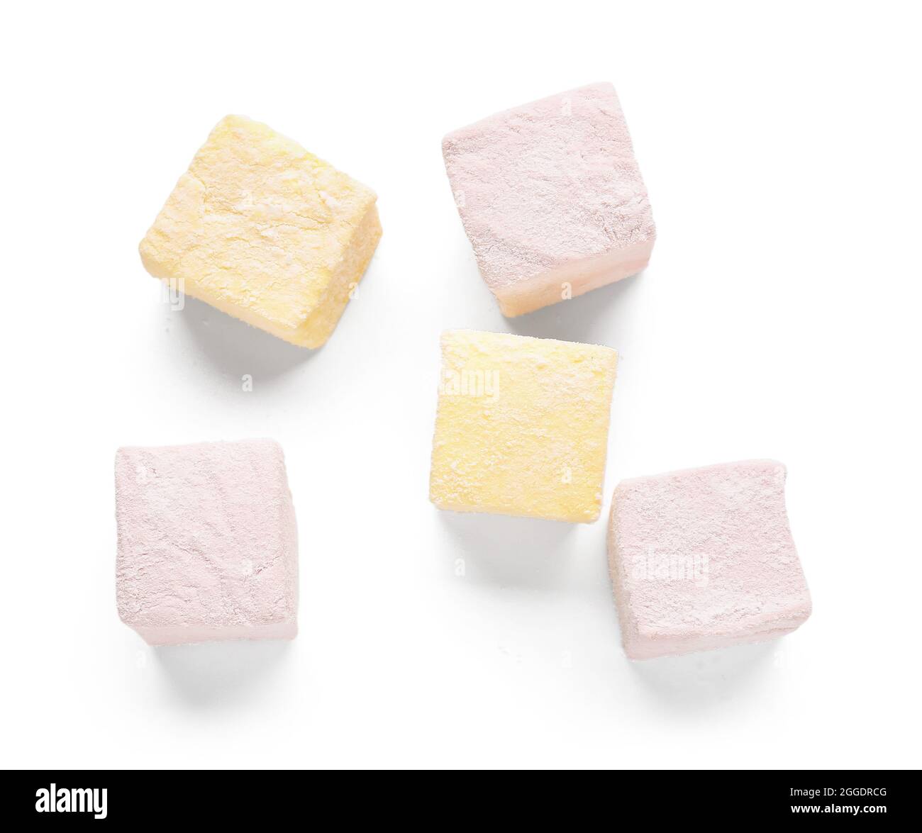 Tasty sweet marshmallows on white background Stock Photo - Alamy