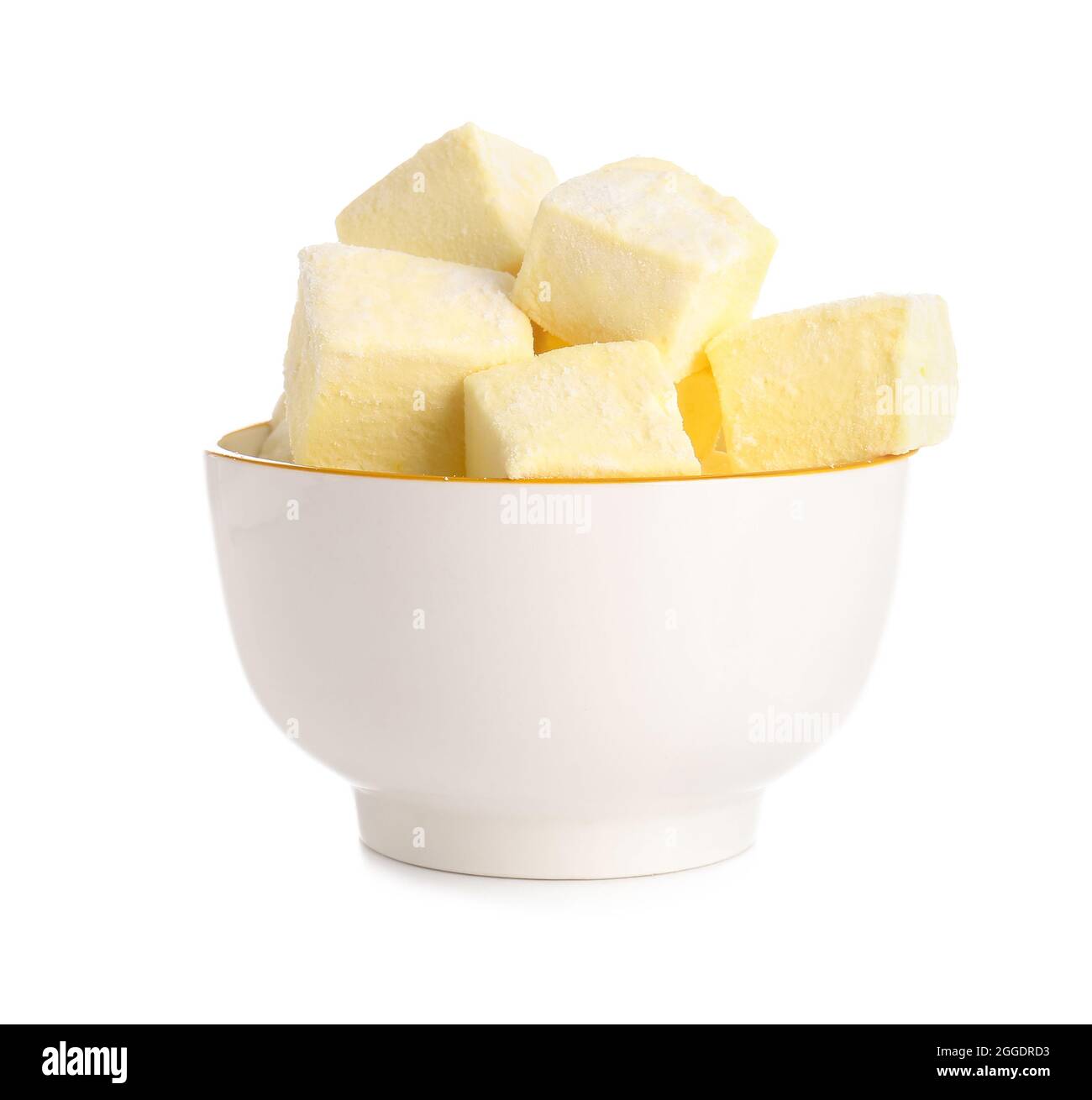 Bowl with tasty sweet marshmallows on white background Stock Photo - Alamy