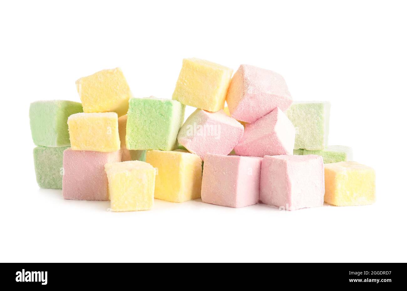Tasty sweet marshmallows on white background Stock Photo - Alamy