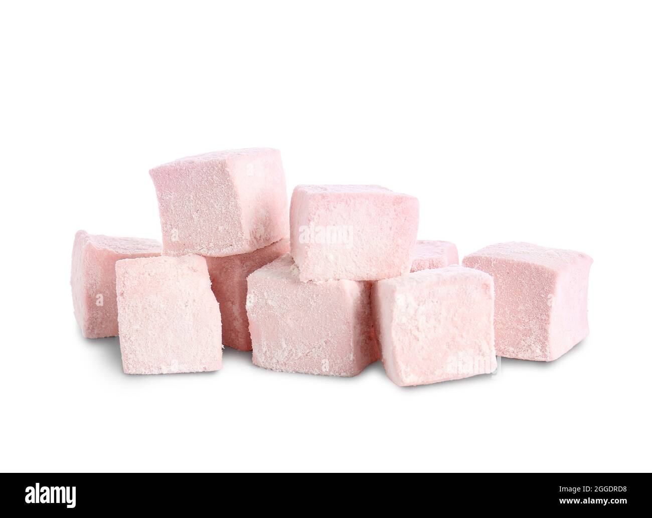Tasty sweet marshmallows on white background Stock Photo - Alamy