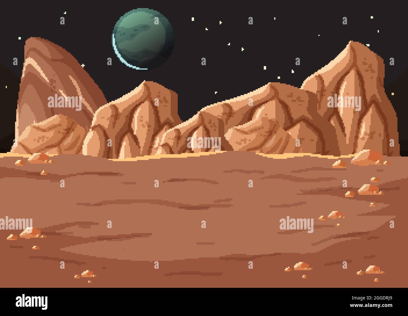 Outer space surface landscape with planet illustration Stock Vector ...