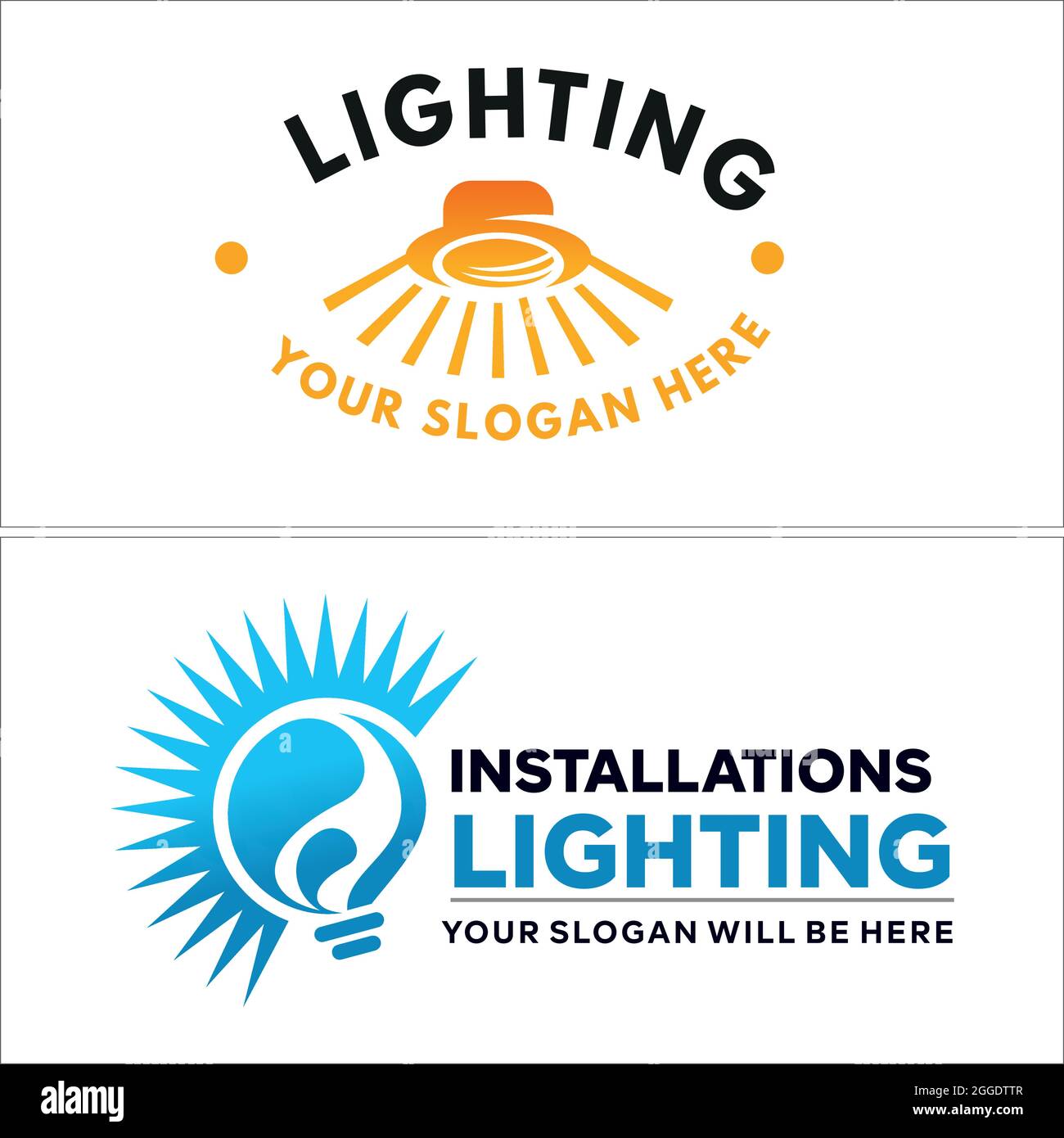 Lighting installations with lamp spotlights sun bright logo design Stock Vector
