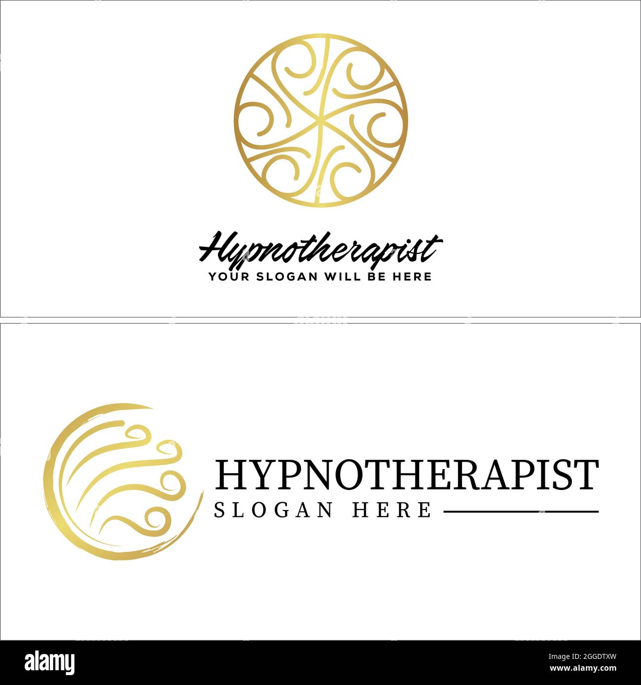 Hypnotherapist with icon gold circle leaf icon symbol luxury logo Stock Vector