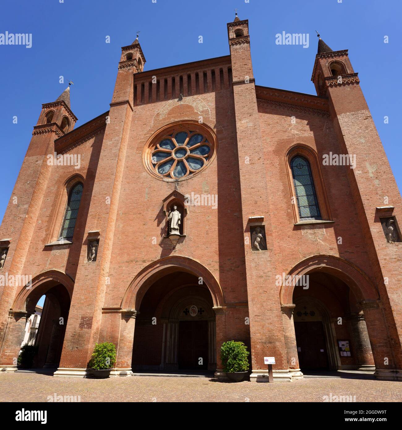 Exterior of the historic cathedral of Alba, Cuneo province, Piedmont