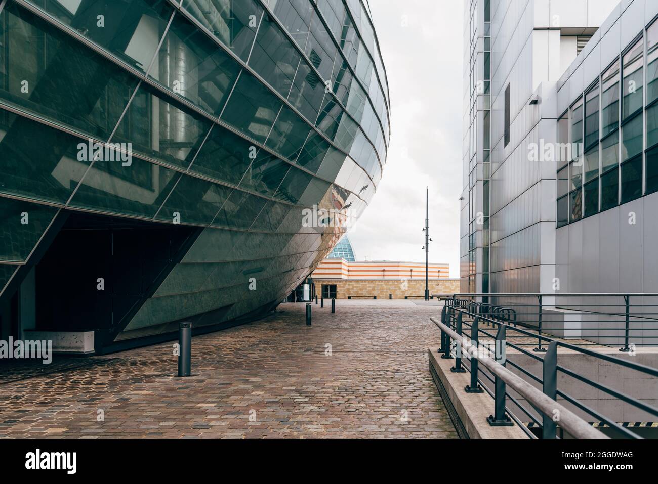 Bremerhaven, Germany - August 6 2019: Klimahaus, a museum on climate and climate change at the harbour of Bremerhaven. Stormy day of summer Stock Photo