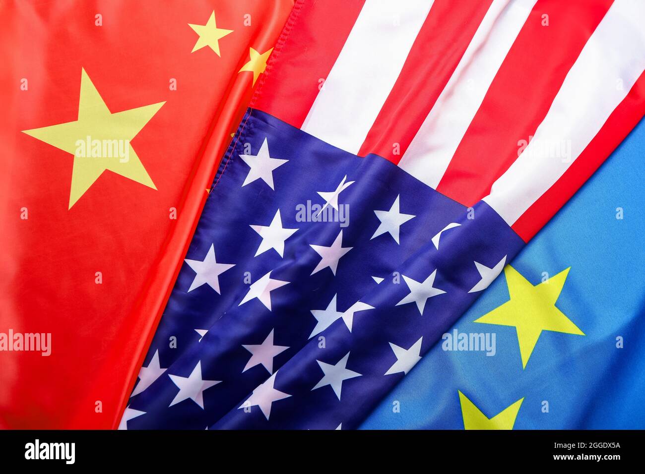 Flags Of China Usa And European Union As Background Closeup Stock Flags Of China Usa And European Union As Background Closeup Stock