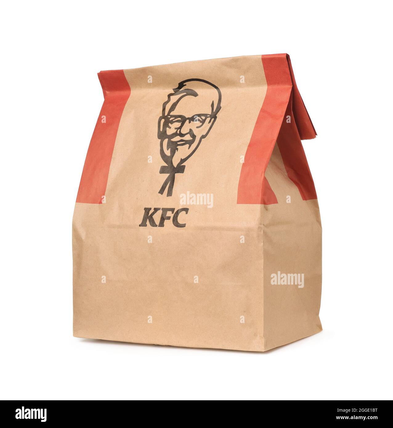 Samara, Russia - August 2021 KFC take away paper bag with logo isolated on white Stock Photo