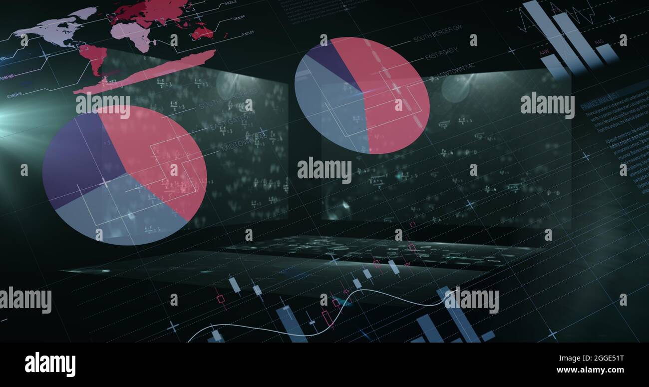 Image of equations moving and statistical information graphs processing ...