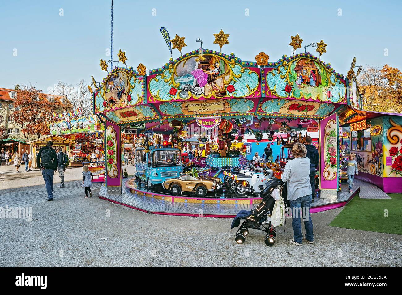 Nostalgia Children's Carousel, Auer Dult, Munich, Bavaria, Germany Stock Photo