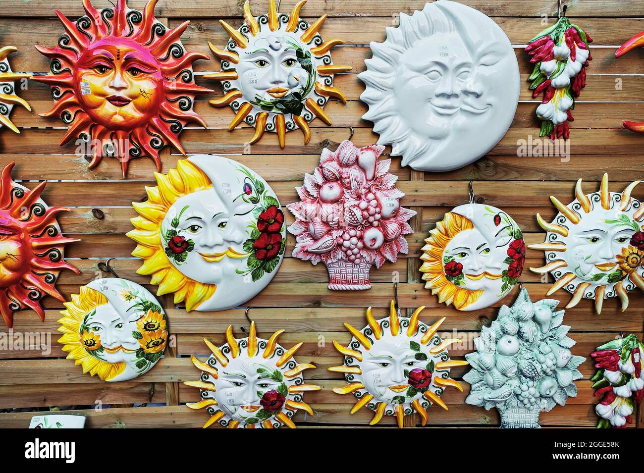 Ceramic Suns, Auer Dult, Munich, Bavaria, Germany Stock Photo