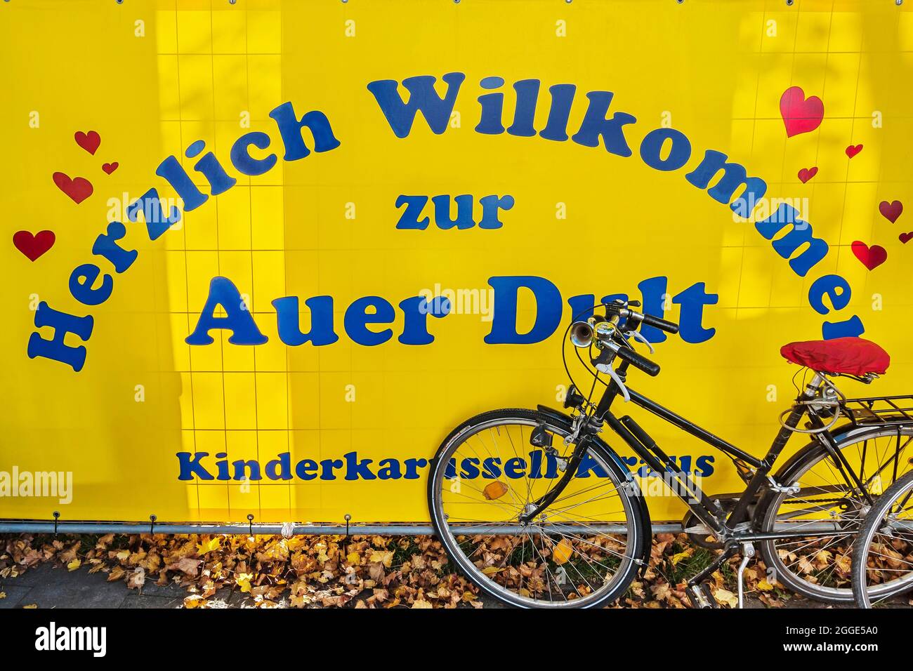 Advertising banner, Welcome to the Auer Dult, Munich, Bavaria, Germany Stock Photo