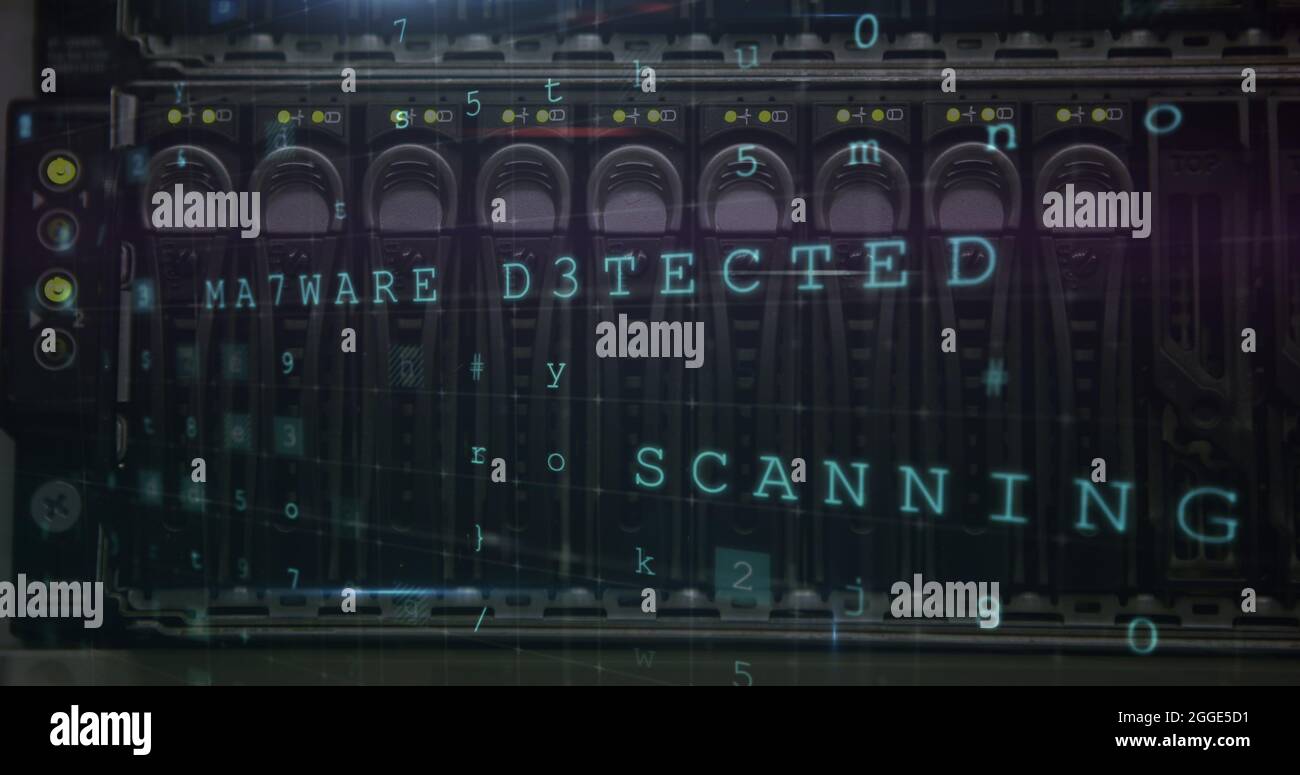 Cyber security data processing against close up of server Stock Photo