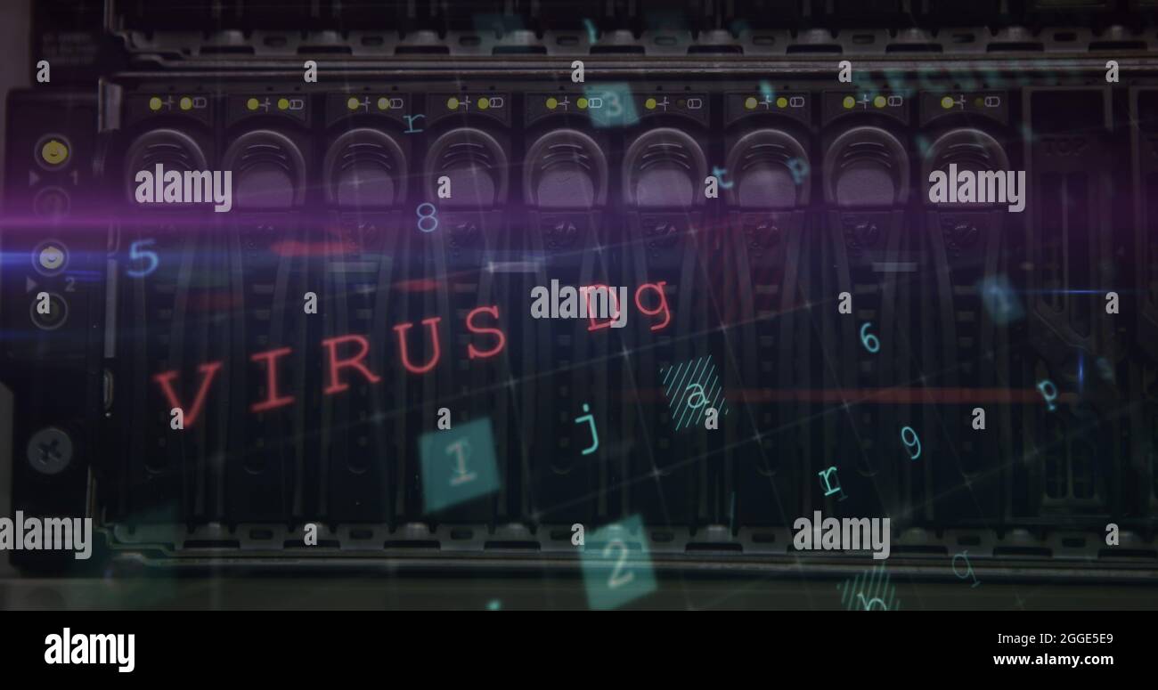 Cyber security data processing against close up of server Stock Photo
