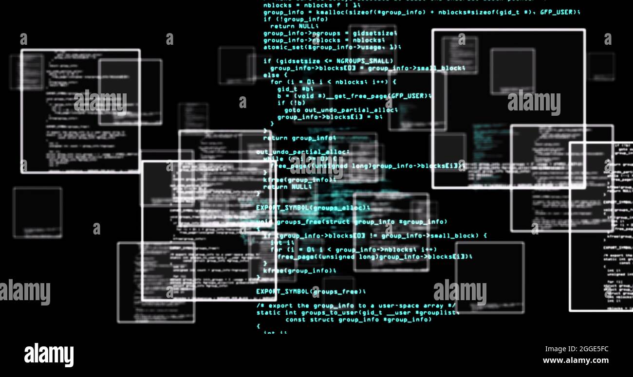 Image of data in floating frames processing on black background Stock ...