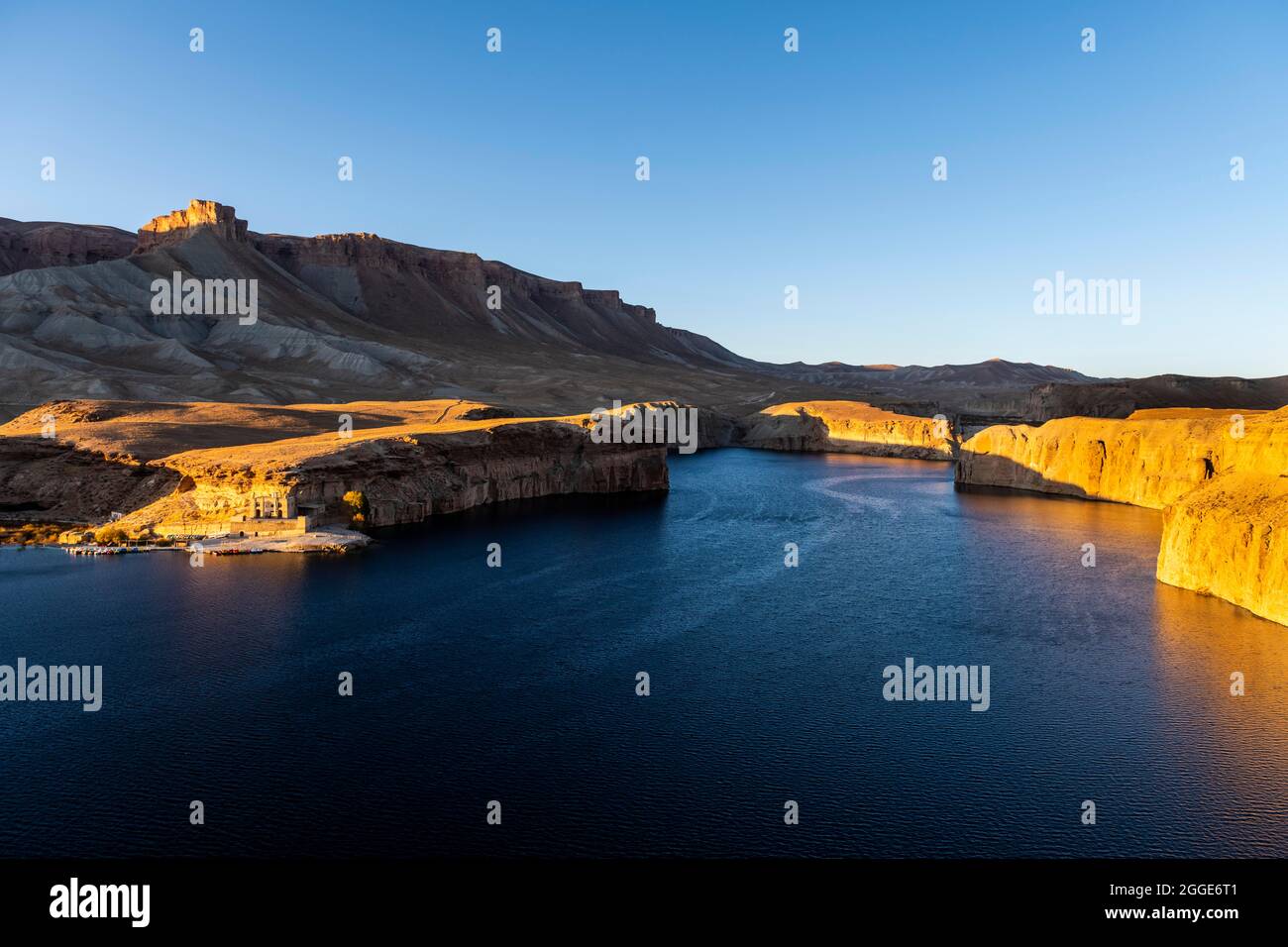 Sunset over the deep blue lakes of the Unesco National Park, Band-E-Amir National Park, Afghanistan Stock Photo