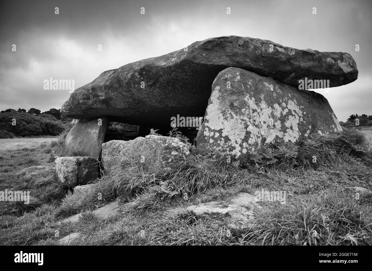 Allee couverte of the dolmens of Kerguntuil (also Kerguntuilh), Tregastel, Cotes-d'Armor, Brittany, France Stock Photo