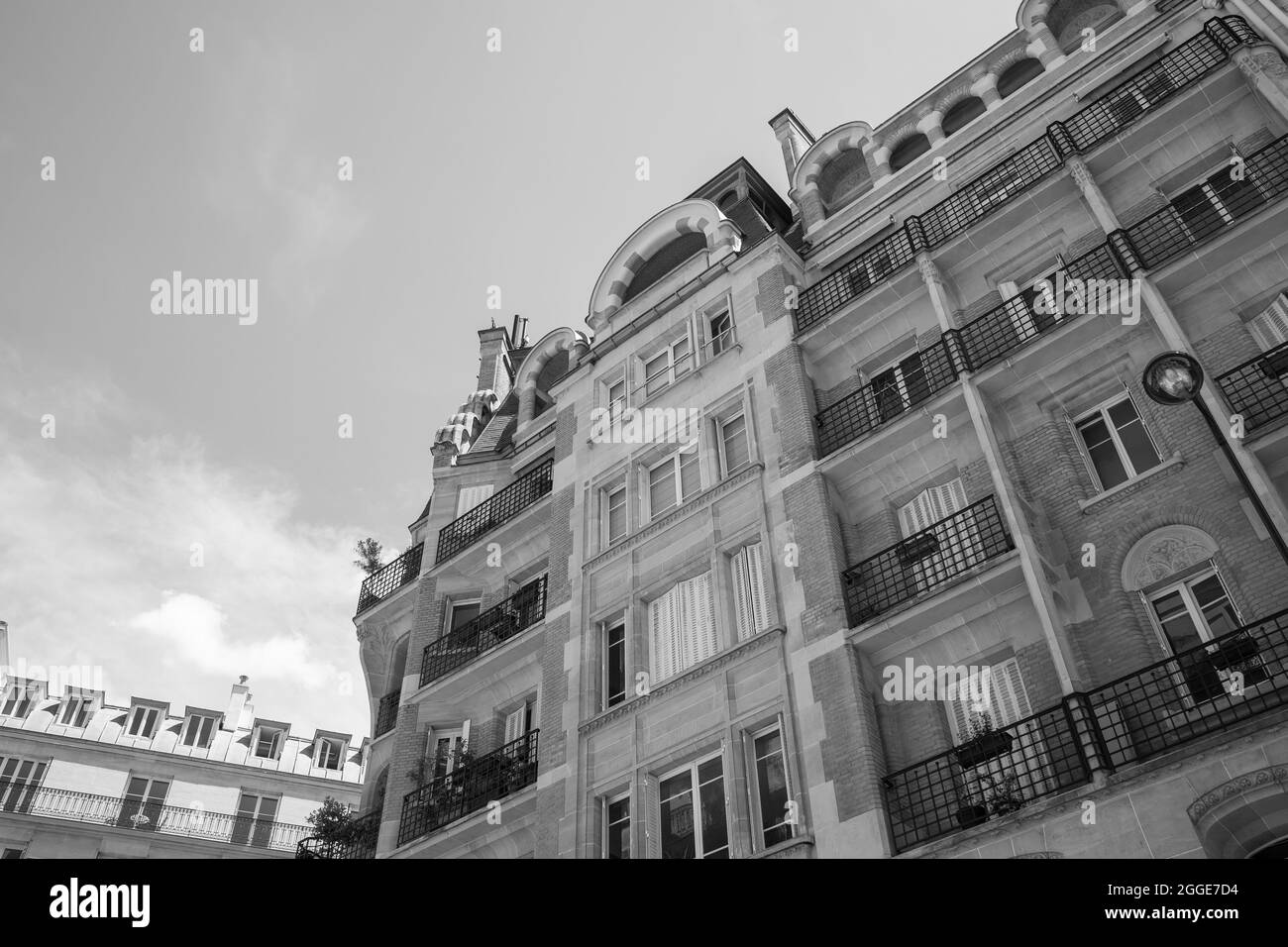 Exterior Facade Of A Parisian Building At 6 Rue Villaret de Joyeuse in Paris Stock Photo
