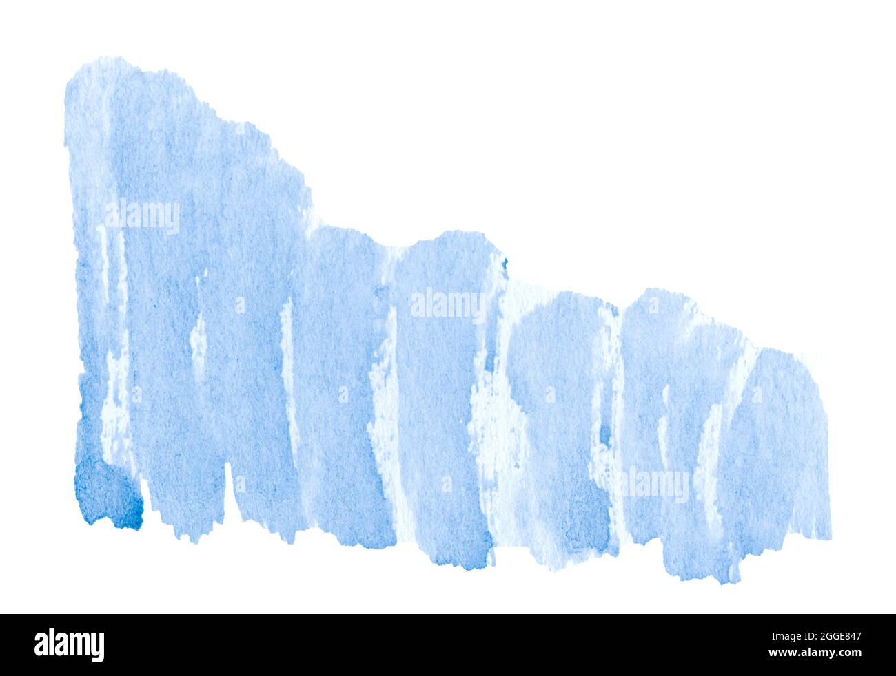 Watercolor brush strokes on paper, isolated frame on white background. Stock Photo