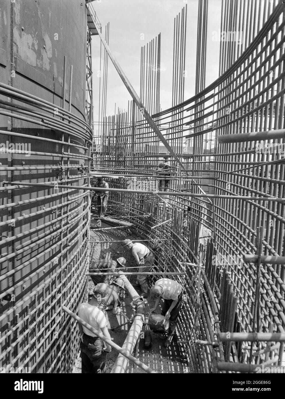 A team of workers, on lift 29 of the construction of Berkeley Nuclear