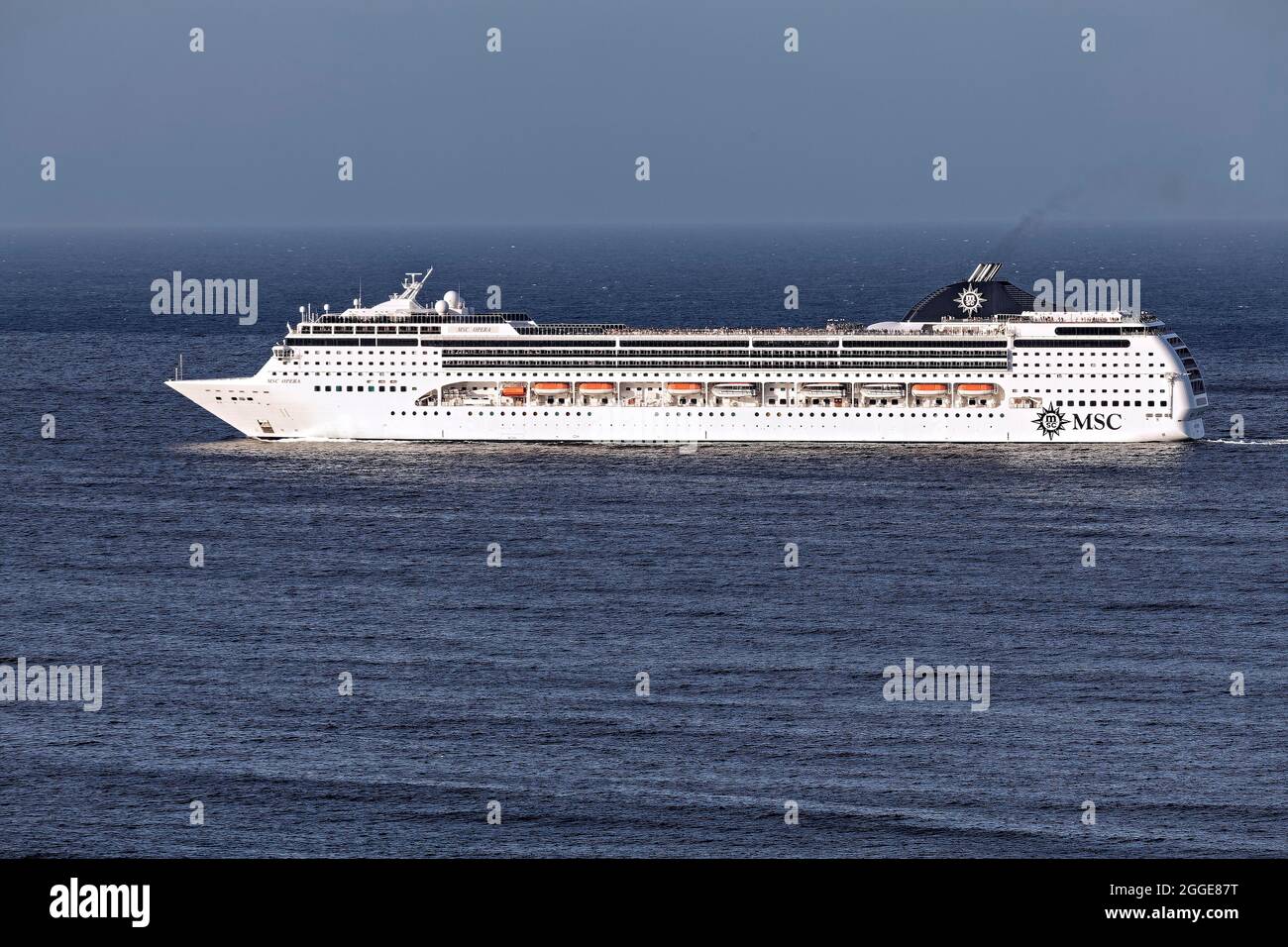 Cruise ship MSC Opera leaves port, capital Havana, Havana Province, Greater Antilles, Caribbean, Cuba Stock Photo