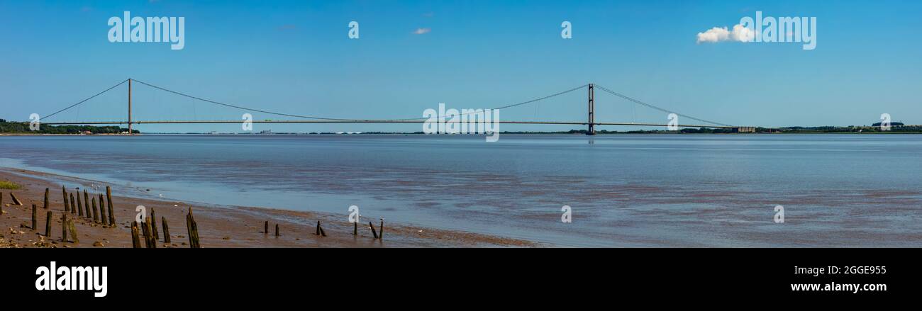 Panoramic view of The Humber Bridge, near Kingston upon Hull, East Riding of Yorkshire, England, United Kingdom Stock Photo