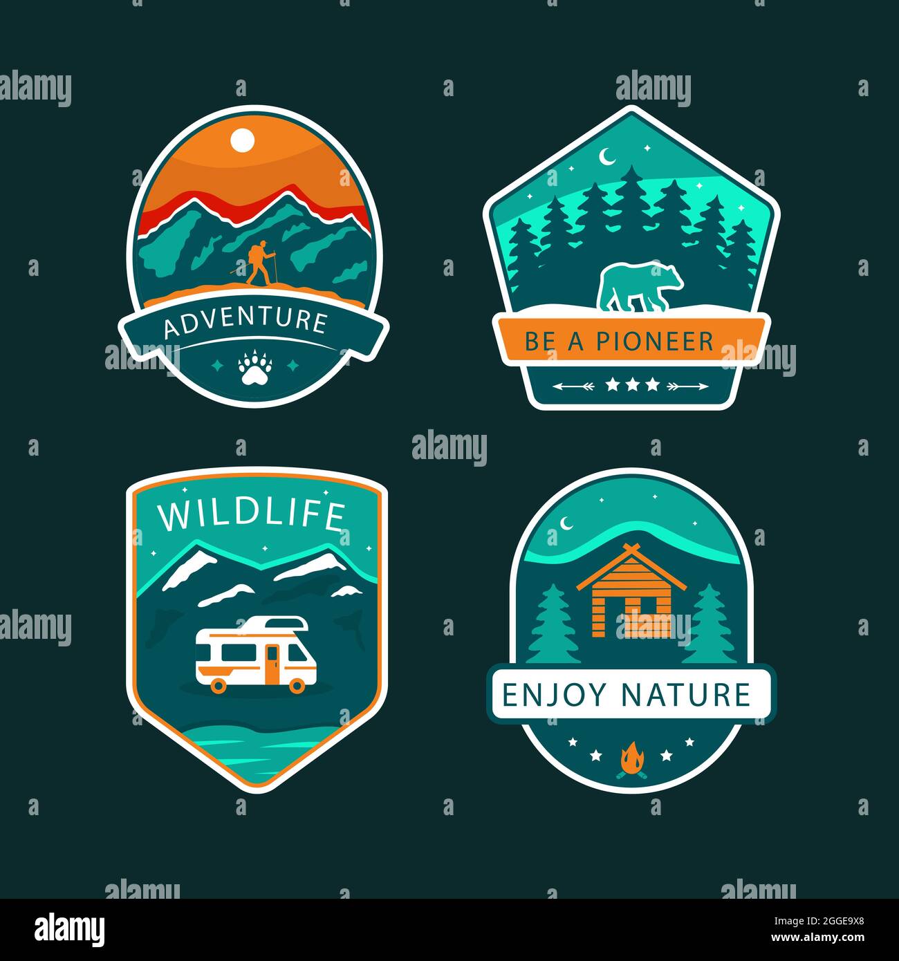 Flat adventure badges set Vector illustration Stock Vector Image & Art ...