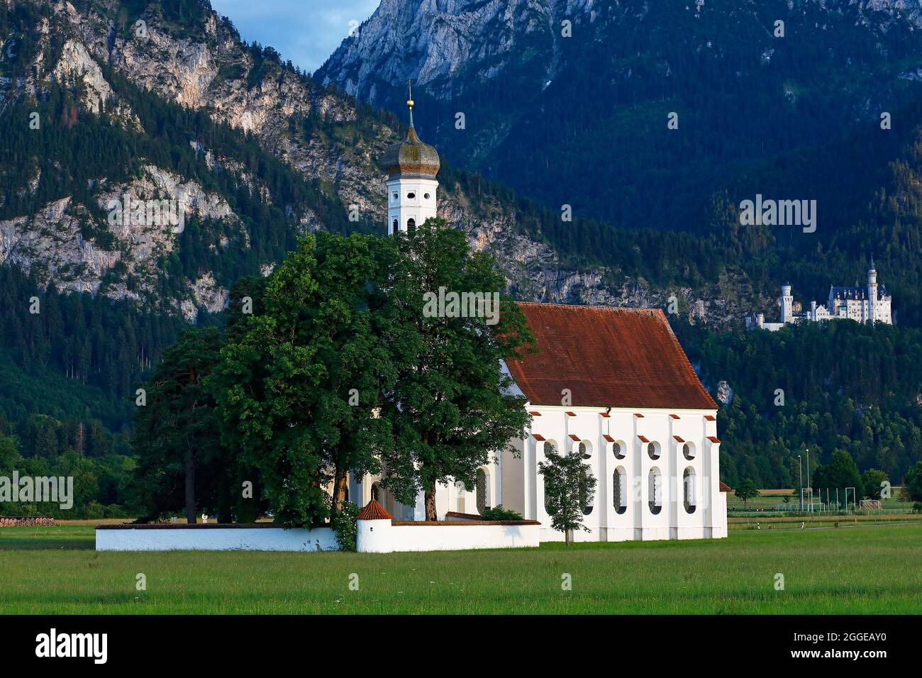 Pilgrimage Church of St. Coloman in the evening light, Neuschwanstein ...