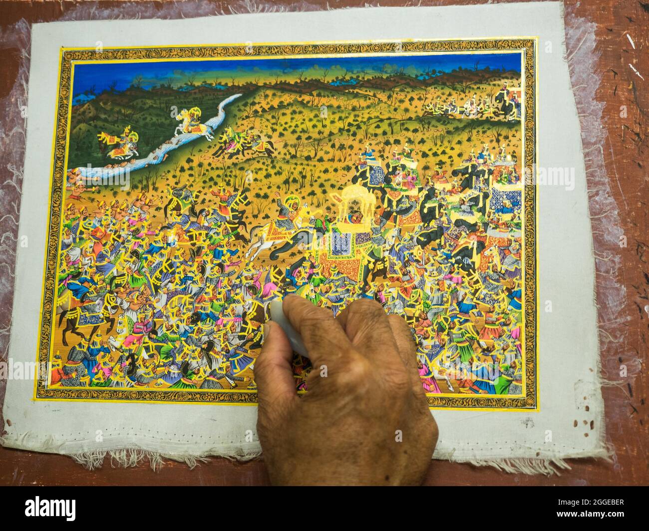 Artist creates traditional miniature painting, Udaipur, Rajasthan