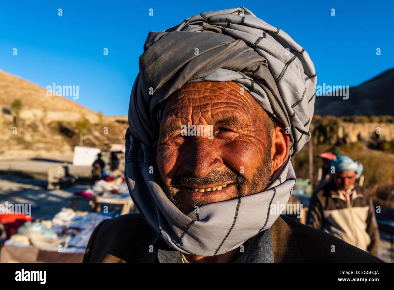 Friendly old Hazara man, Unesco National Park, Band-E-Amir National Park, Afghanistan Stock Photo