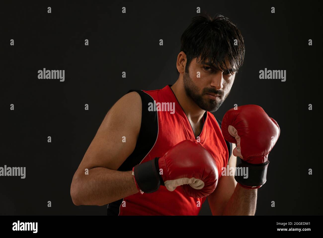 A DETERMINED BOXER PRACTICING MOVES IN FRONT OF CAMERA Stock Photo - Alamy