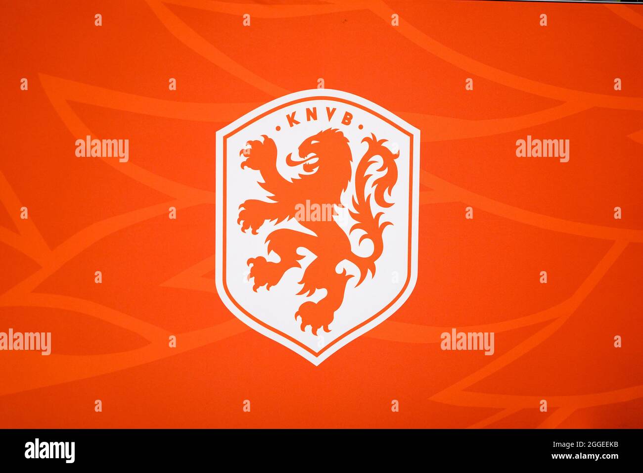 ZEIST, NETHERLANDS - AUGUST 27: Detailed view of the KNVB logo during a  Press Conference of the